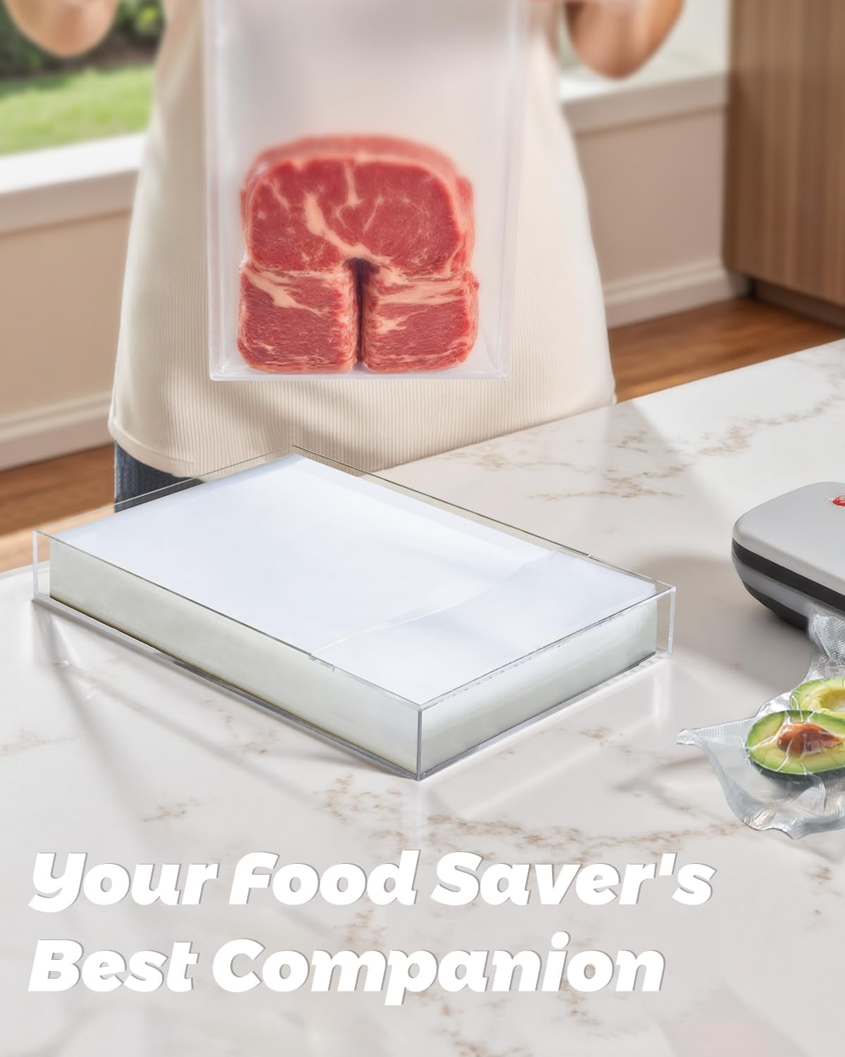 Vacuum Sealer Bags Storage Organizer, Food Saver Bag Organizer for Kitchen Drawer, Clear Acrylic Box for 8"x12" Pre-Cut Sealer Bags (Holds 100pcs, Box Only)