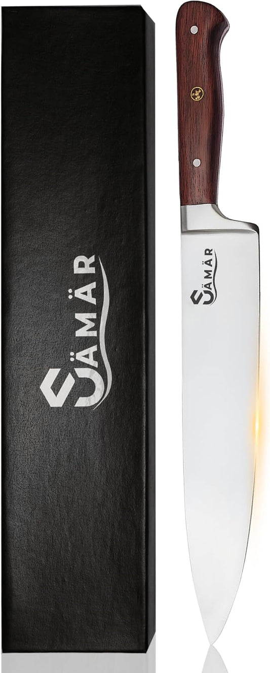 Chef Knife 8 Inch – Professional Stainless Steel Chef’s Knife with African Wood Wenge Handle & Mosaic Pin – Cuchillo de Cocina Profesional – Sharp Kitchen tool for Meat & Vegetables