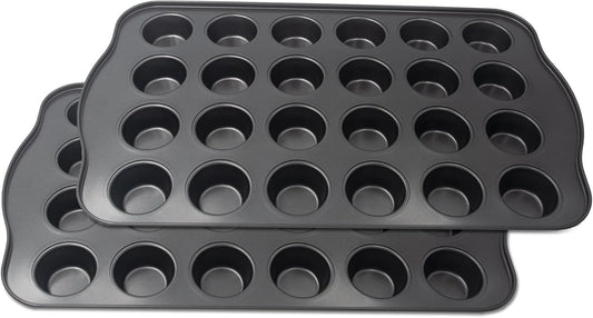 Non-Stick Mini Cupcake Pan, 1.97" 24-Cup Set of 2 Baking Pans, Heavy Duty Carbon Steel Tin for Mini Muffins & Cupcakes