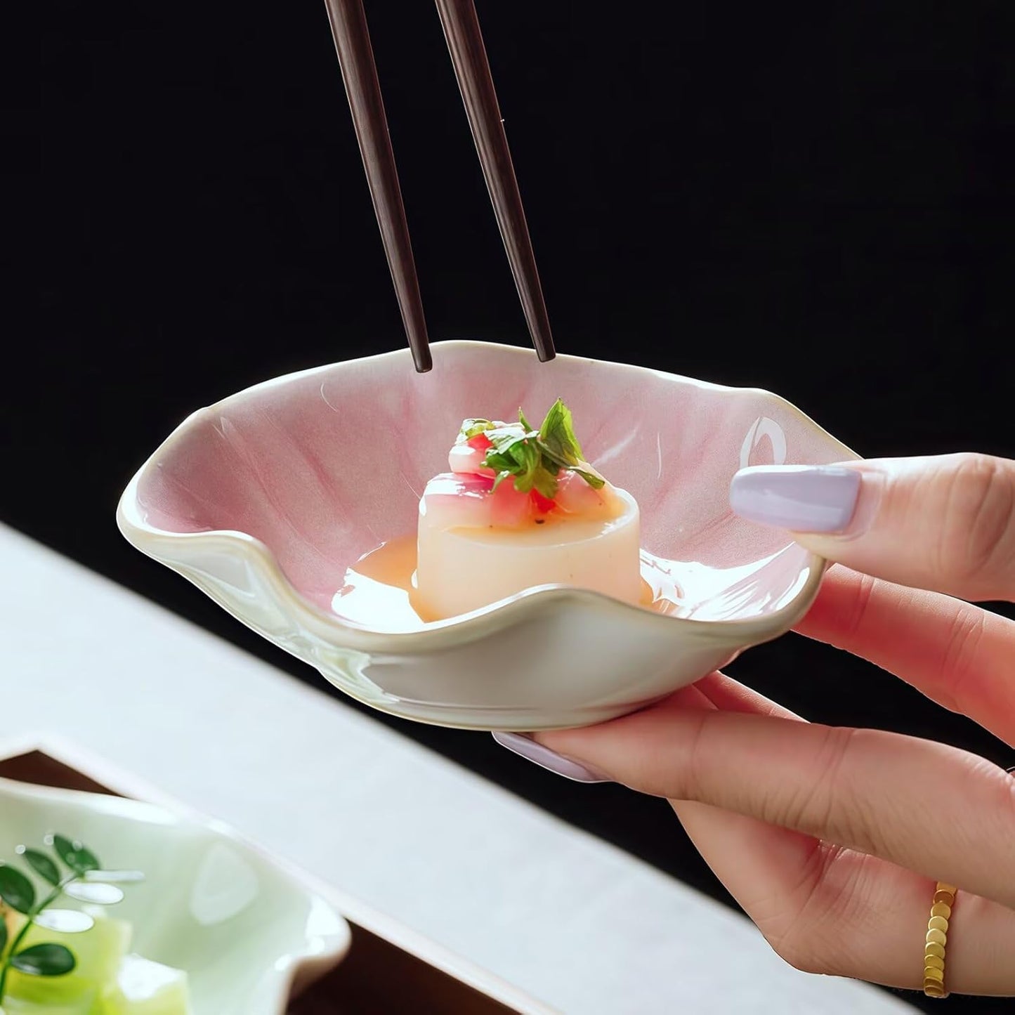 2Pcs Ceramic Jewelry Dish - Lotus Leaf Shape, for Ring Holder Necklace Small Key, Suitable for Mother Friend Sister, Gifts for Women, Cute Plate Trinket Tray, Home Decor (Pink-2PCS)