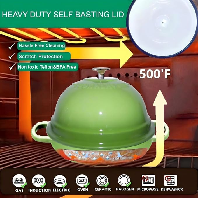 Dutch Oven for Bread Baking,6 Quart Enamel Bread Oven for Sourdough,10.5"Bread Oven with Lid,Bread Pans for Homemade Bread,Green Thick Enamel Bread Pan-with Silicone Baking Mat&Recipe,Gifts for Family