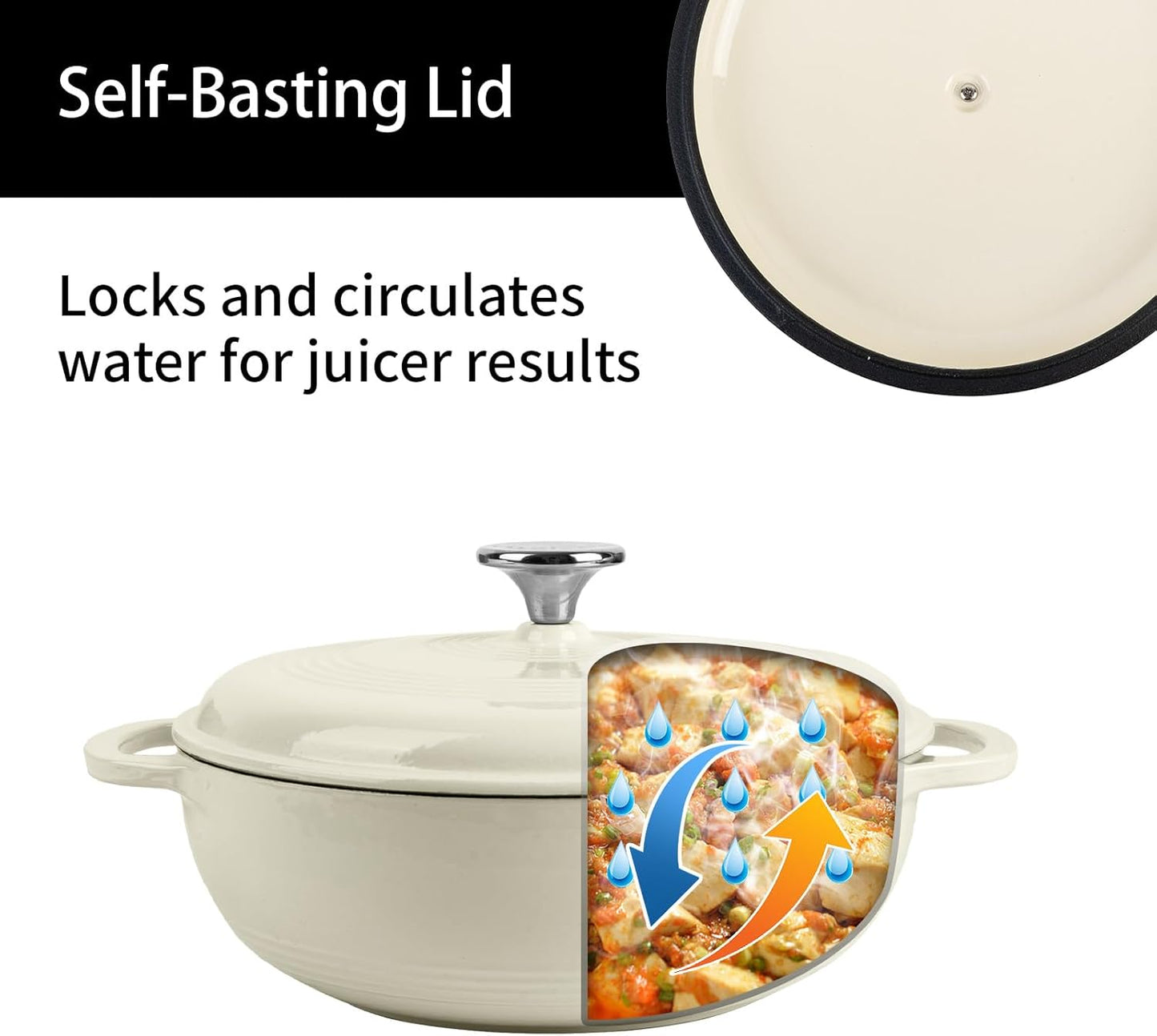 Enameled Cast Iron Dutch Oven Pot with Lid, 3 Quart Shallow Dutch Oven, Oven Safe up to 500° F, Suitable for Bread Baking, Braising, Roasting, Stews, White