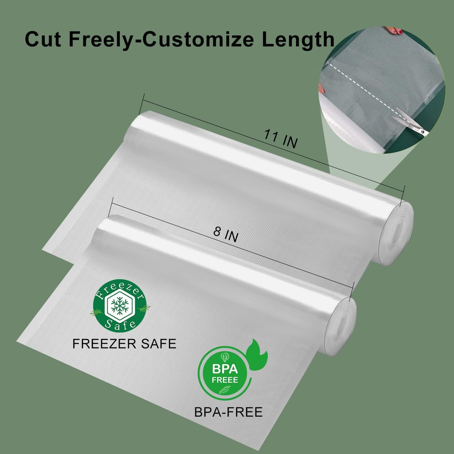 Premium Vacuum Sealer Bags, 3 Rolls 8" x 16.4' & 3 Rolls 11" x 16.4', Commercial Grade BPA-Free Heavy-Duty Food Vacuum Sealer Saver Rolls for Sous Vide or Meal Prep, Freezer Storage, Fits All Sealers