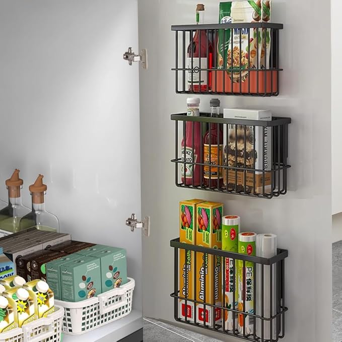 2 Piece Kitchen Cabinet Door Storage Box,Self Adhesive Wall Mounted Storage Boxes,Wardrobe/Bathroom/Refrigerator Small Items Organizer Storage Box (Black3)