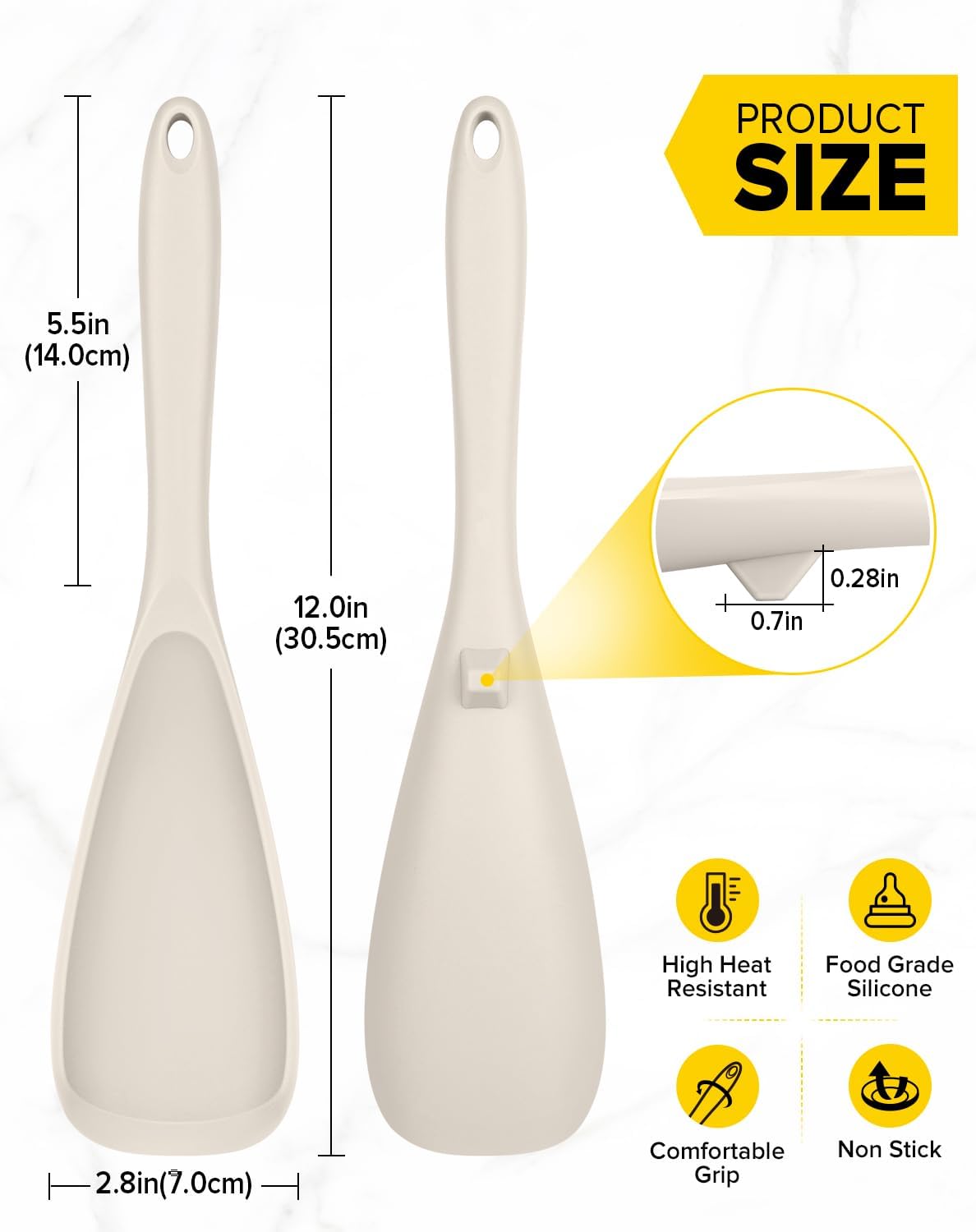 Pack of 2 Cooking Spoons for Non Stick Cookware, Multifunction Spatula Spoon BPA-Free, One-Piece Design, Suitable for Scooping, Scraping, Serving and Mixing (KHAKI-KHAKI)