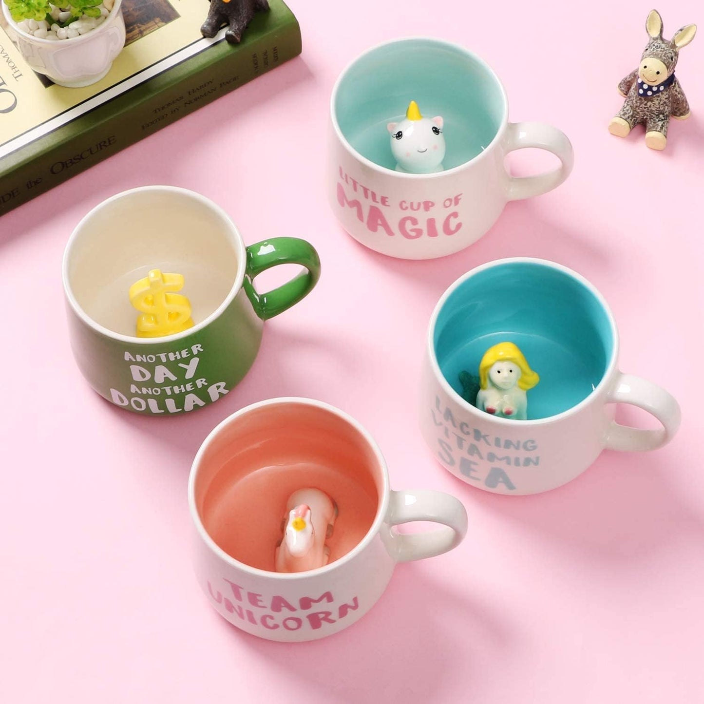 3D Animal Coffee Mug Narwhal Inside,Handmade Figurine Ceramics Cup 12 oz,Christmas&Birthday&Mother's Day Surprise for Friends Family or Kids,Best Office Cup Couple Mug (Narwhal)