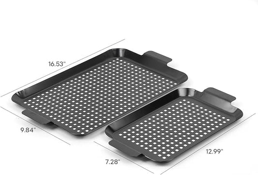 Grill pan, 2 Grilling Tray - Outdoor Grilling Baskets with Hole, Camping Barbecue Set for meat, fruits and vegetables (2 pieces)