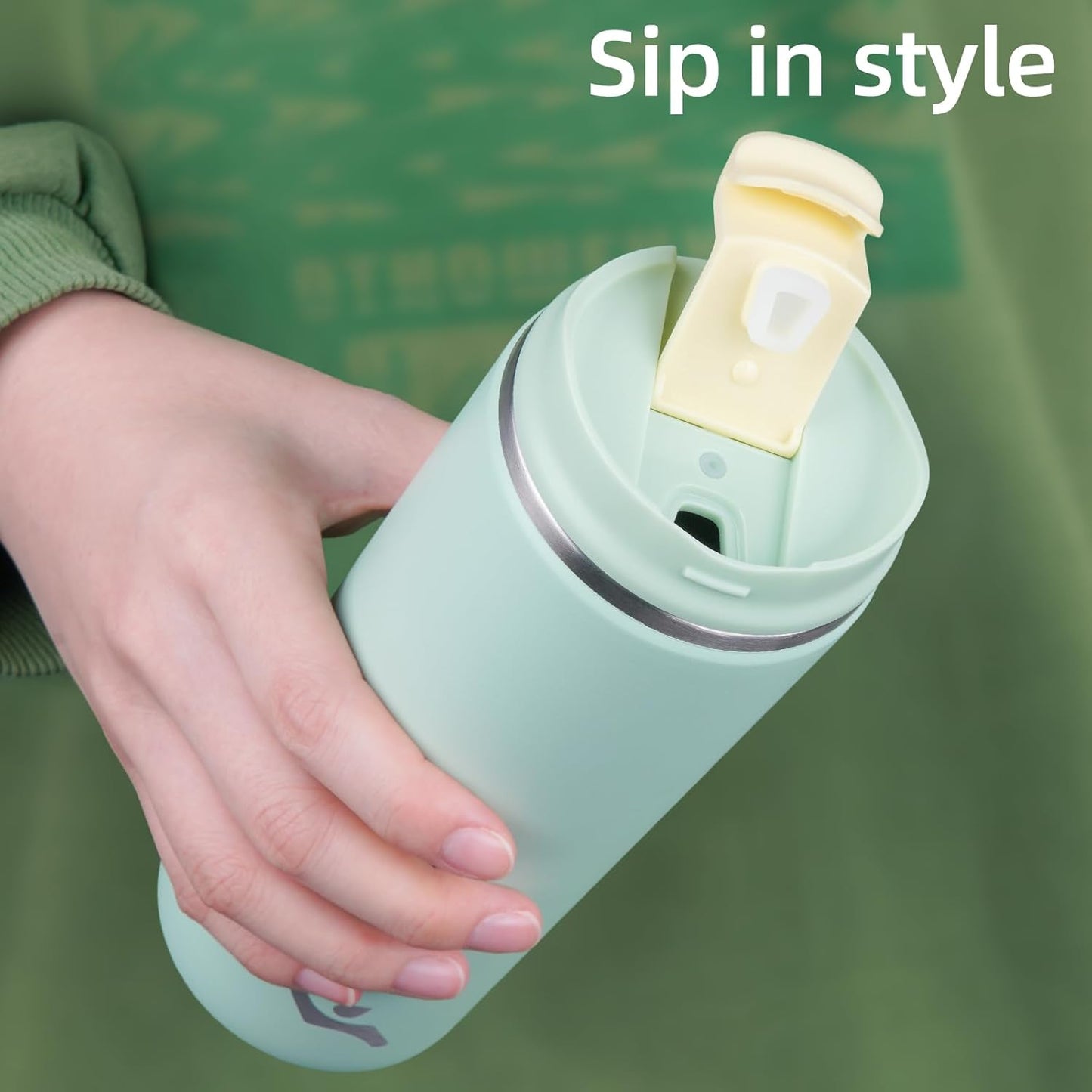 Tumbler with Lid, 12 oz Travel Coffee Mug Double Wall Vacuum Stainless Steel Thermal Metal Cup Insulated Water Bottle,Macaron Green