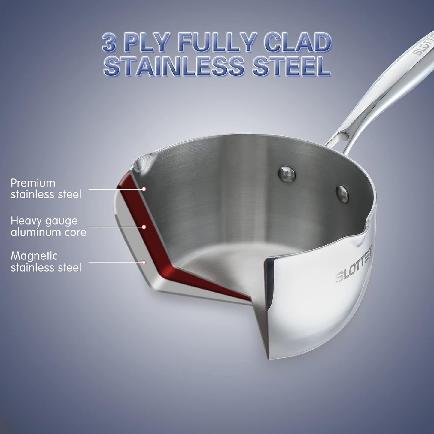 Tri-Ply Whole-Clad Stainless Steel Saucepan with Steamer,2.5 Qt Small Multipurpose Pot with Pour Spout,Strainer Glass Lid, 2 Quart Sauce Pan for Cooking with Stay-cool Handle.