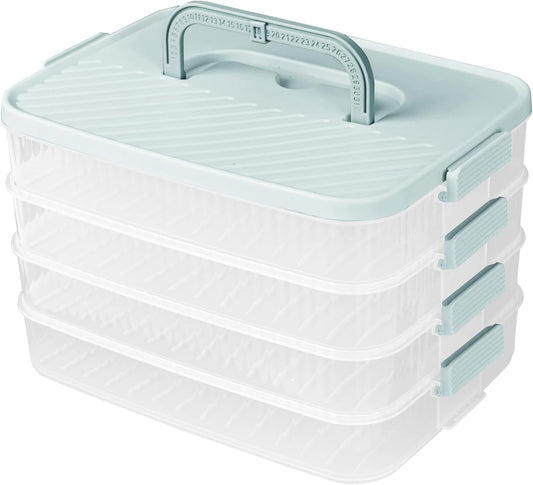 4 Layers Storage Container, 1.61'' Extra-High Layer, Cookie Carrier, Dumpling Box, Stackable Food Container (White & Mint Green)