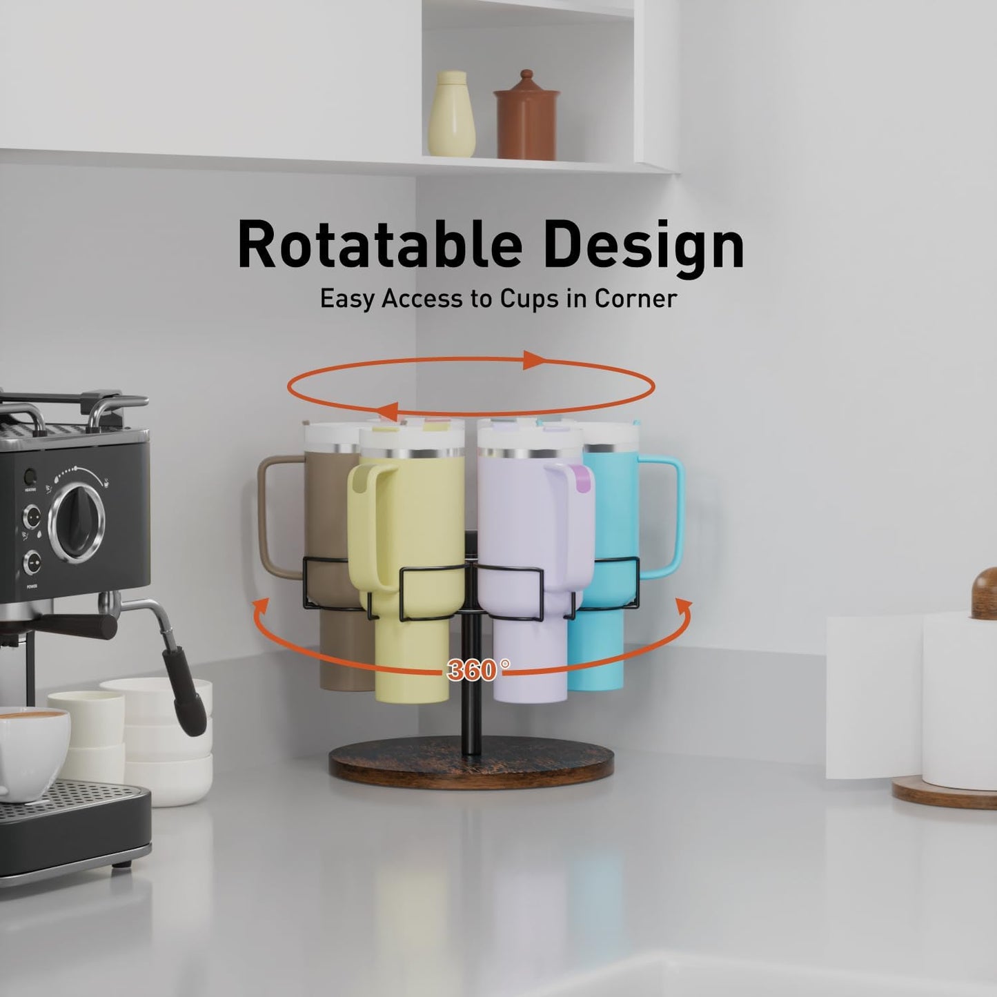 Water Bottle Organizer for Stanley 40 Oz Tumbler with Handle, 6 Slots Rotatable Cup Organizer Holder, Kitchen Organizers and Storage for Cup Accessories, Ideal Gift, Black