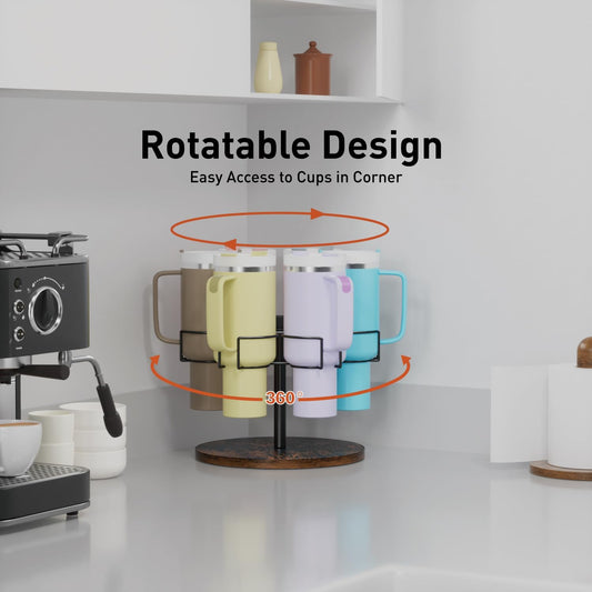 Water Bottle Organizer for Stanley 40 Oz Tumbler with Handle, 6 Slots Rotatable Cup Organizer Holder, Kitchen Organizers and Storage for Cup Accessories, Ideal Gift, Black