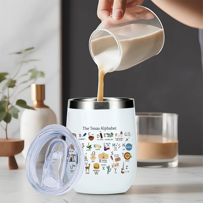 Cute Texas State Souvenirs Gifts Wine Tumbler,Texas Themed Gifts for Women Her Friend Coworkers Friendship Birthday Christmas Coffee Cup Insulated Stainless Steel 12oz Wine Glass with Lid, Straw