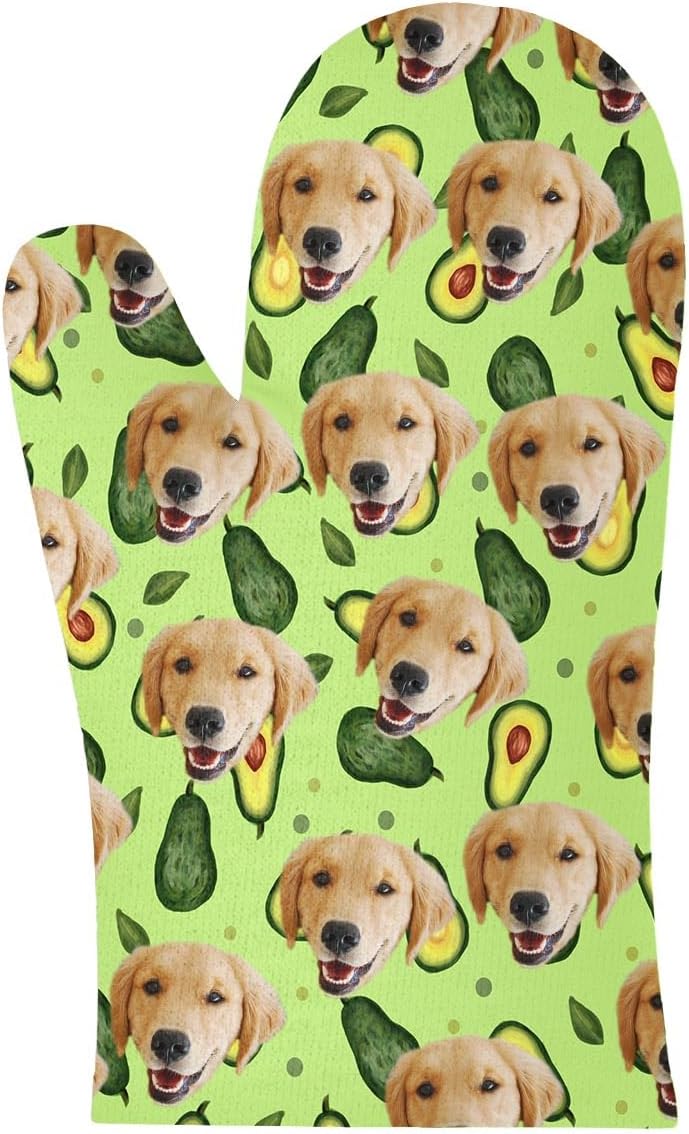 Customized Dog Oven Mitt with Picture, Personalized Photo Oven Mitt with Your Photo Customized Unisex Cat and Dog Mitt Gifts - Avocado