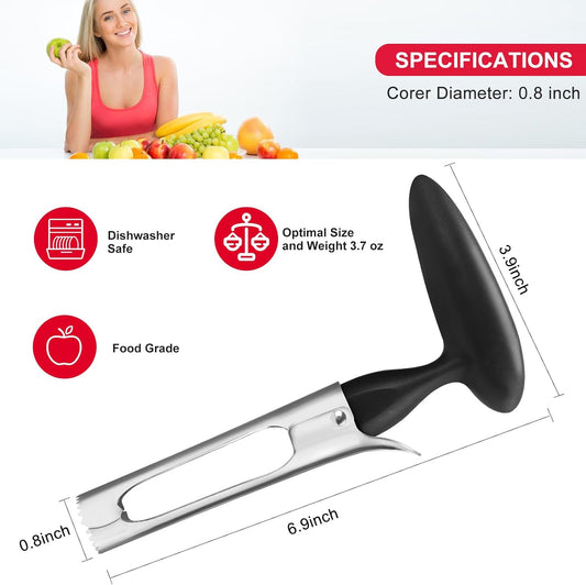 SCHVUBENR Premium Apple Corer Tool - Easy to Use and Clean - Sturdy Apple Core Remover with Sharp Serrature - Stainless Steel Corers for Apple and Pear - Core Fruits with Ease(Black)
