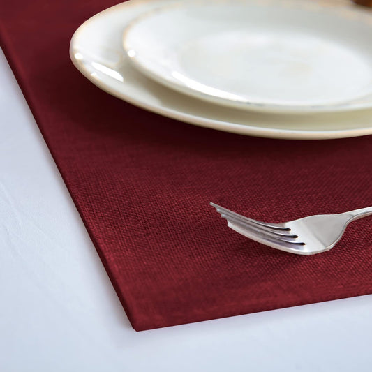 Cloth Burgundy Placemats Set of 8, Linen Type Fabric Placemats Machine Washable Heat Resistant Placemats Polyester Place Mats for Halloween, Thanksgiving and Christmas Dining Table (Burgundy)