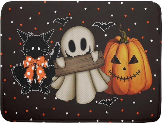 Giwawa 18"x24" Halloween Dish Drying Mat Spooky Pumpkin Ghost Black Cat Bats Kitchen Drainer Mats Holiday Gothic Reversible Microfiber Dish Drying Pad Large Size for Countertop Tabletop Decor