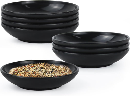 Plastic Dipping Plates Set of 8 - 4 inch Wheat Straw Plates,Soy Sauce Dish,Dipping Bowls,Small Serving Bowls for Side Dishes, Mini Appetizer Plates for Side Dishes,Condiment,BBQ and Party Dinner-Black