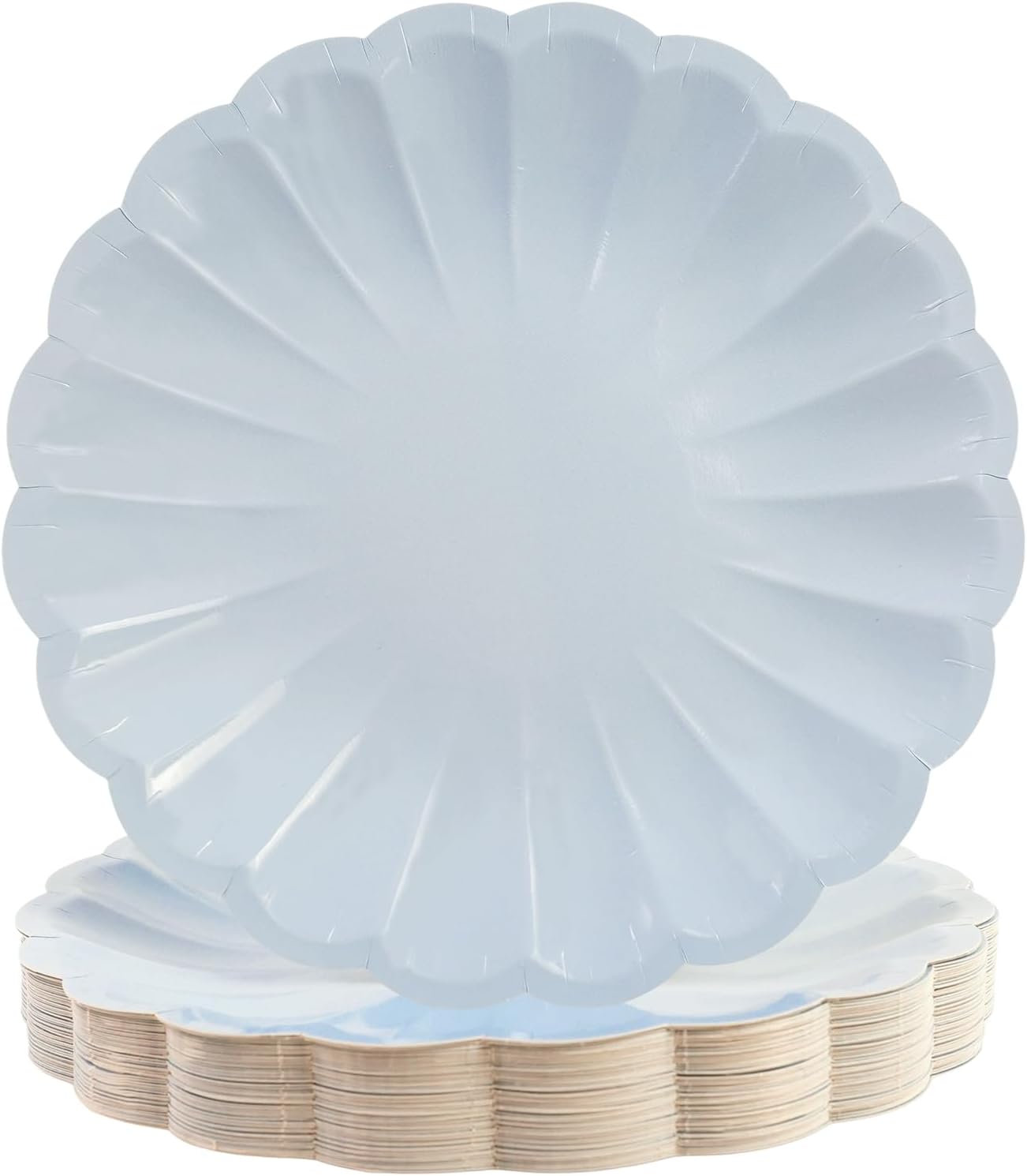 50Pcs Large Scalloped Light Blue Paper Plates 7Inch Shell Edge Dessert Plates for Cake Salad Fruit Disposable Dessert Serving Plates for Birthday Wedding Baby Shower Party Decorations