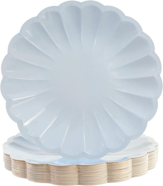 50Pcs Large Scalloped Light Blue Paper Plates 7Inch Shell Edge Dessert Plates for Cake Salad Fruit Disposable Dessert Serving Plates for Birthday Wedding Baby Shower Party Decorations