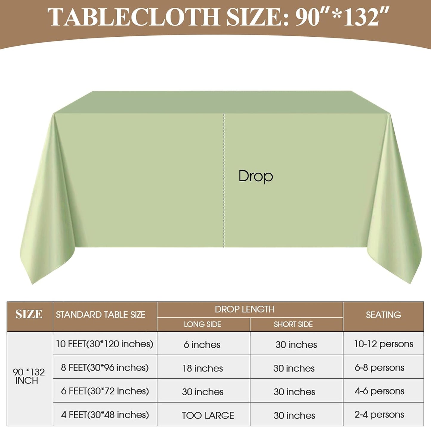 Rectangle Tablecloths 90x132 Inch 6 Pack Sage Green Tablecloth Washable Decorative Linen Polyester Table Cloths for Dining Table Banquets Buffet Parties and Wedding