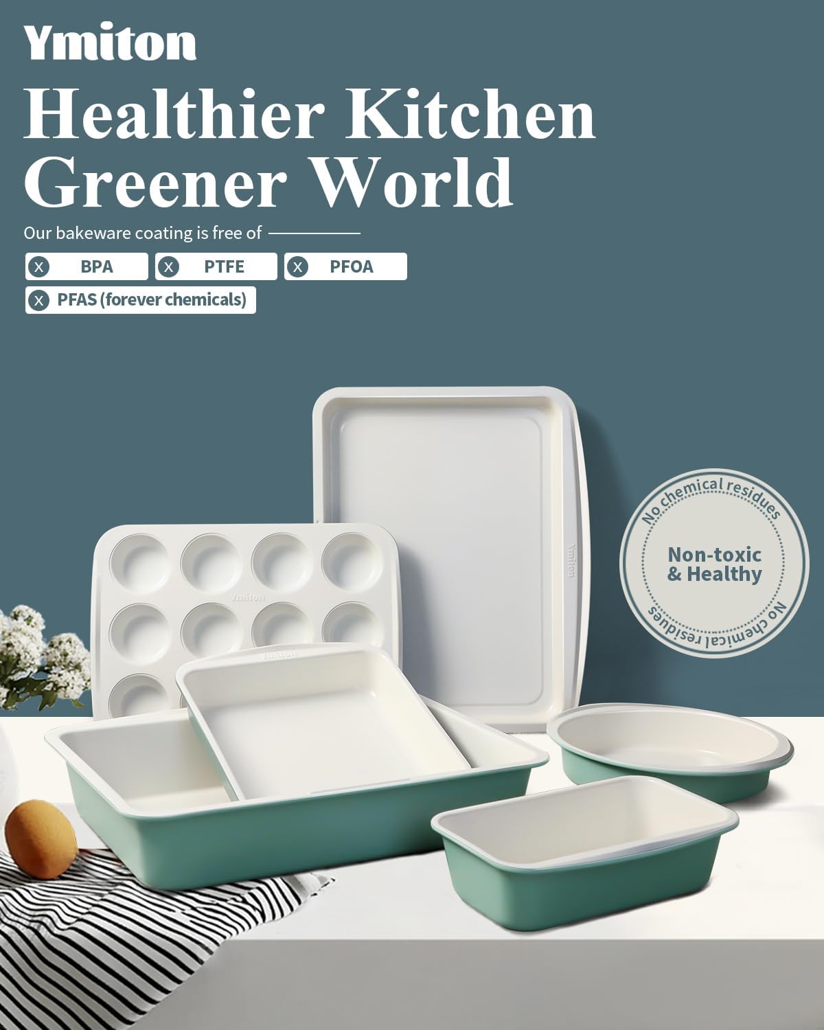 Ceramic Nonstick Baking Pans Set, Non Toxic 30 PCS Stackable Bakeware Sets, 550°F Oven Safe Baking Sheet & Pans, Warp-Free, Dishwasher Safe, PTFE/PFOA/PFOS-Free (Green)