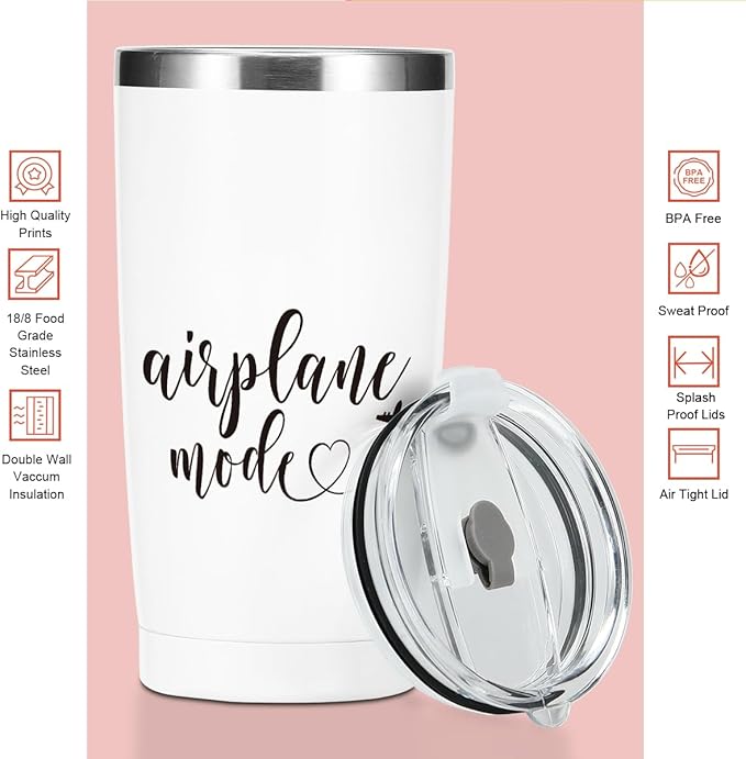 Airplane Travel Gifts Tumbler，Travel Essentials 20 oz Stainless Steel Coffee Mug，Insulated Cup with Lid for Car,，Flight Vacation Gifts for Women Men Travelers Trip Birthday Christmas Retirement