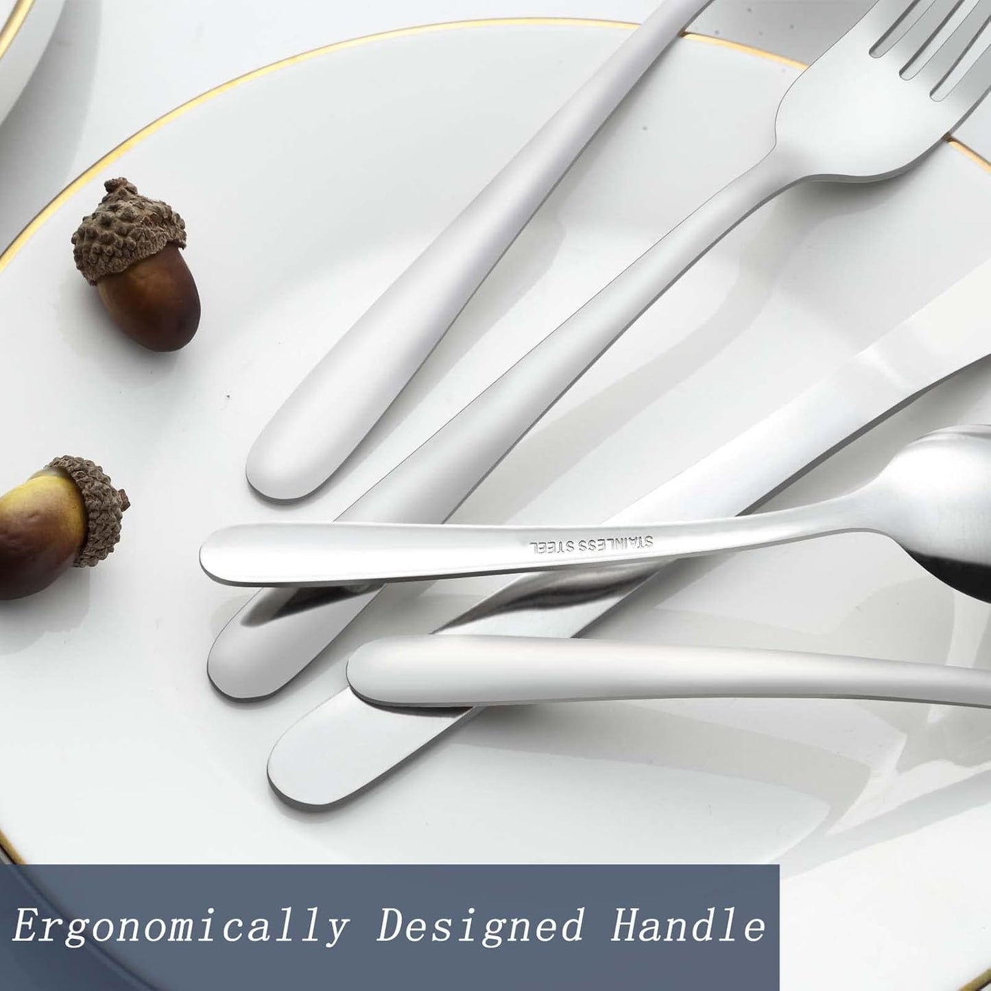 24 Pcs Forks and Spoons Silverware Set, Food Grade Stainless Steel Flatware Cutlery Set for Home, Kitchen and Restaurant, 12 Dinner Forks and Dinner Spoons, Mirror Polished & Dishwasher Safe