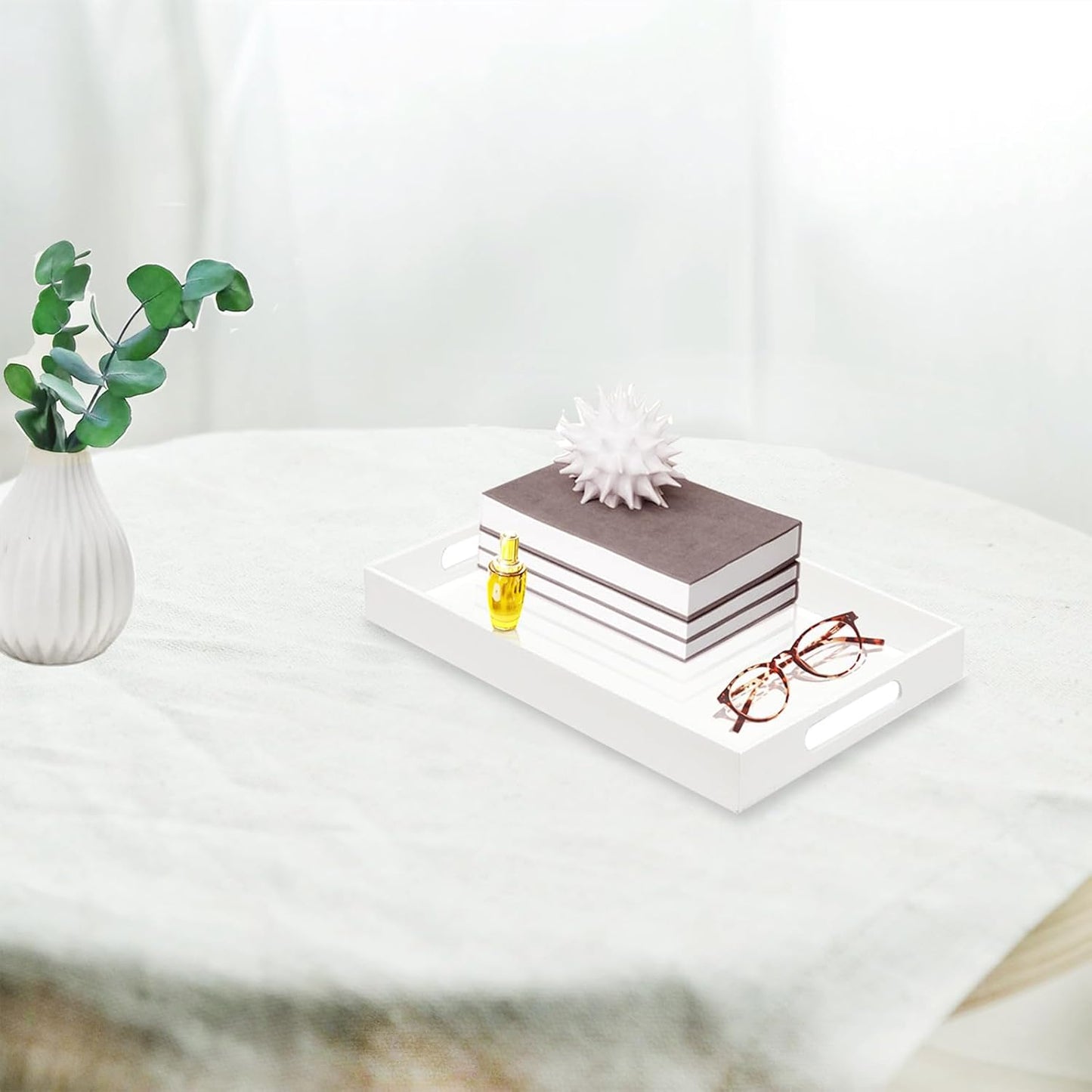 SetGame Acrylic Serving Tray with Handles, Bathroom Desktop Decorative Storage Arylic Trays, Simple Vanity Tray Food Tea Fruit Dinner Snack Tray for Bar Kitchen Party