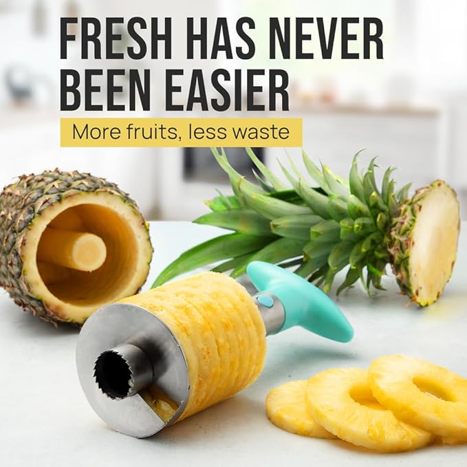 Zulay Kitchen Stainless Steel Pineapple Corer & Slicer – Heavy-Duty Pineapple Cutter with Reinforced Blade & Eye Removal Tool – Effortless Pineapple Core Remover & Slicer - Light Blue