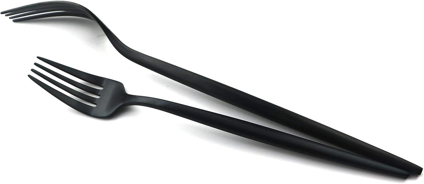 Gugrida 24-Piece Matte Black Handle 18/10 Stainless Steel Silverware Set, Titanium Black Cutlery, Flatware Set for Home & Restaurant, Dishwasher Safe