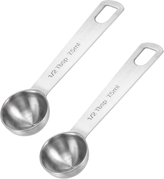 2 PCS Tablespoon Measuring Spoon 1/2 Tbsp Stainless Steel Measuring Spoons 1/2 Teaspoon Scoop Kitchen Cooking Spoon for Measurings Coffee Grains Protein Pet Food, Silver