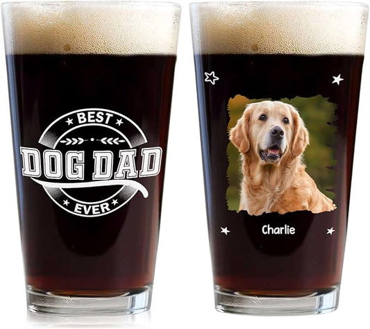 Wrappiness Best Mom Dad Logo Personalized Beer Glass - Custom Photo 16oz Glassware for Beer Soda Cocktails - Gift for Dog Lovers, Father's Day, Birthday Gift for Parents