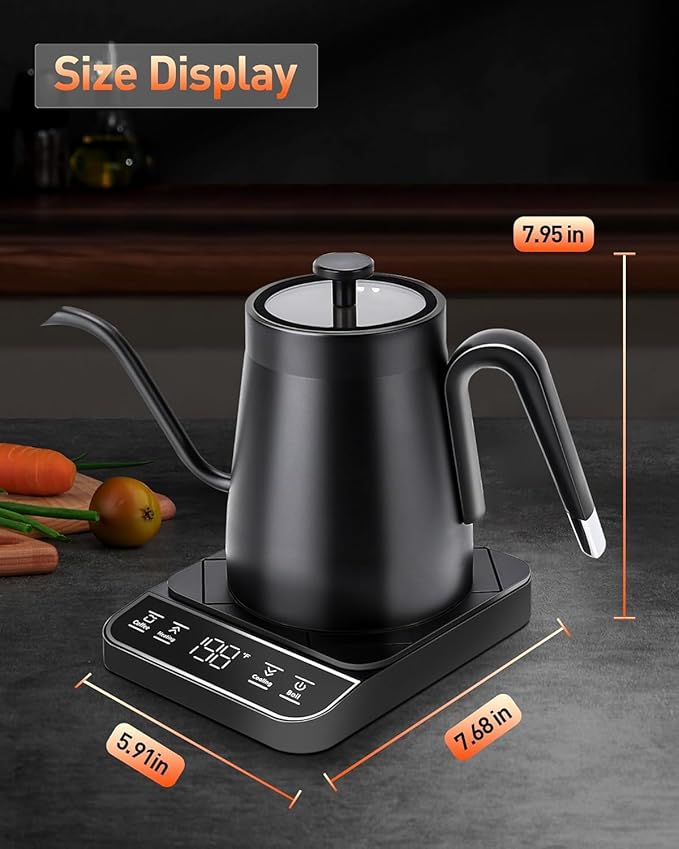 Electric Tea Kettle Gooseneck 27oz 1200w Coffee Quick Heating Hot Water Boiler, Black