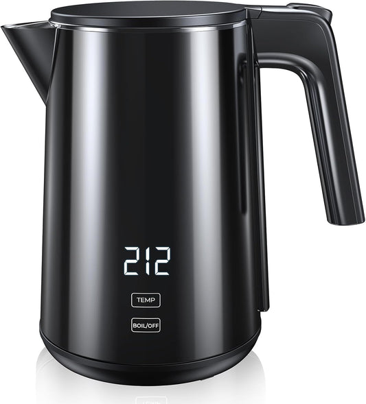 Electric Kettle, 1.0L 1200W Fast Heat with Auto Shut-Off, Boil-Dry Proof, 7 Temperature Control Teapot, Double Wall Stainless Steel Water Boiler Heater, 4H Keep Warm, Cool Touch Coffee Tea Pot, Black
