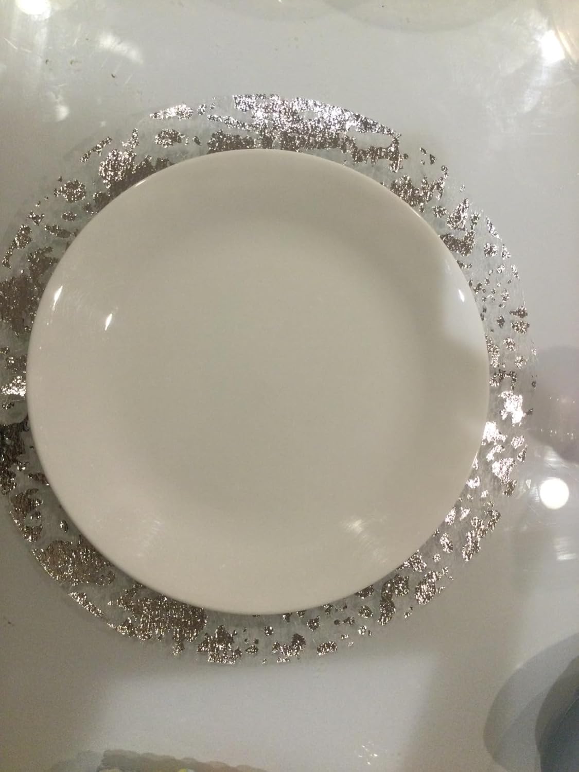 Disposable Silver Placemats Set of 50 Metallic Thin Round 13 Inch Silver Doilies Charger Foil Mesh Pressed Fall Table Mates 50 Pack for Wedding Birthday Party