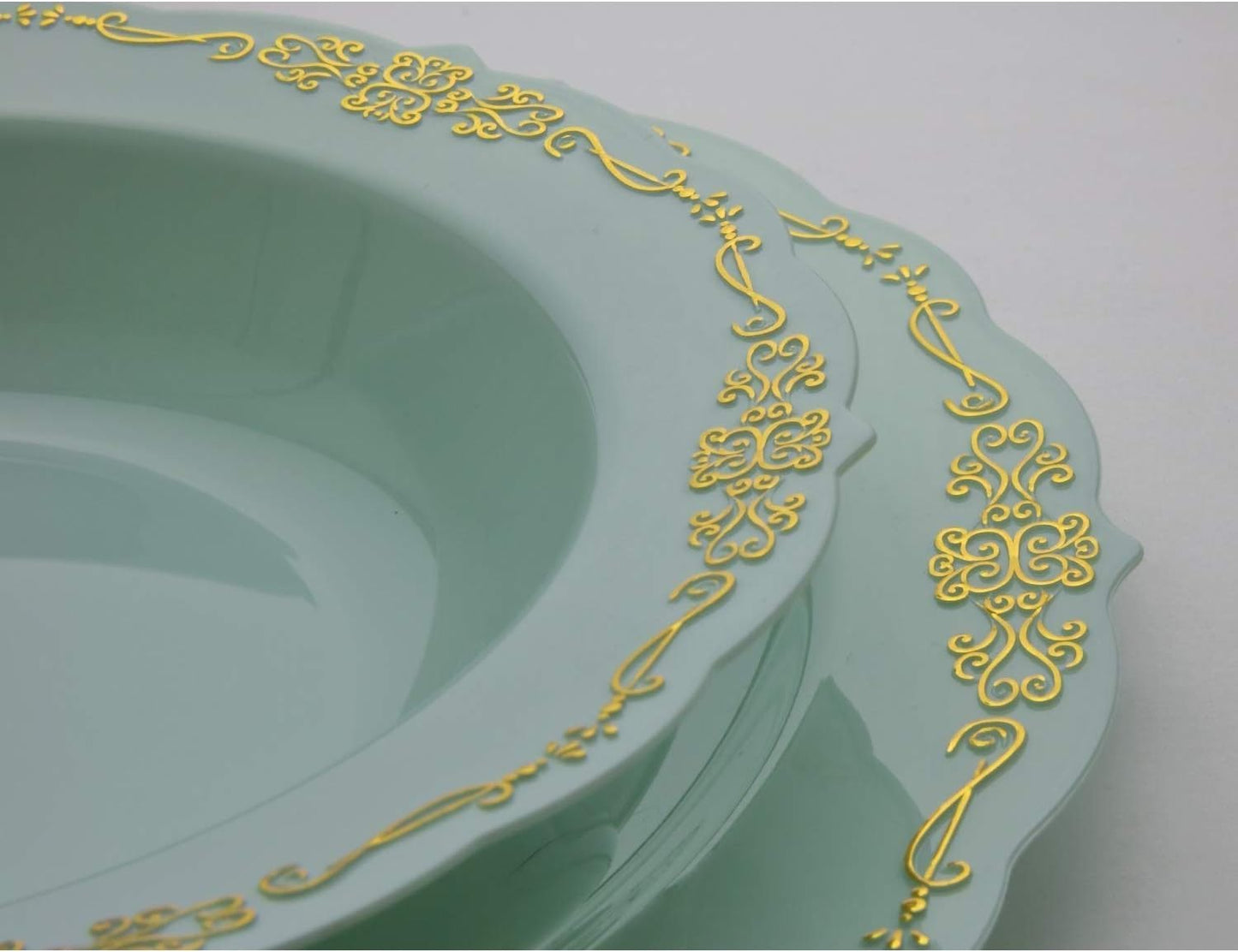 Exquisite 60 Pcs Disposable Plastic Bowls | Victorian Design Premium Disposable Bowls | 5 oz. Bowl Robin Blue & Gold China Like Plastic Bowls For Parties & Weddings