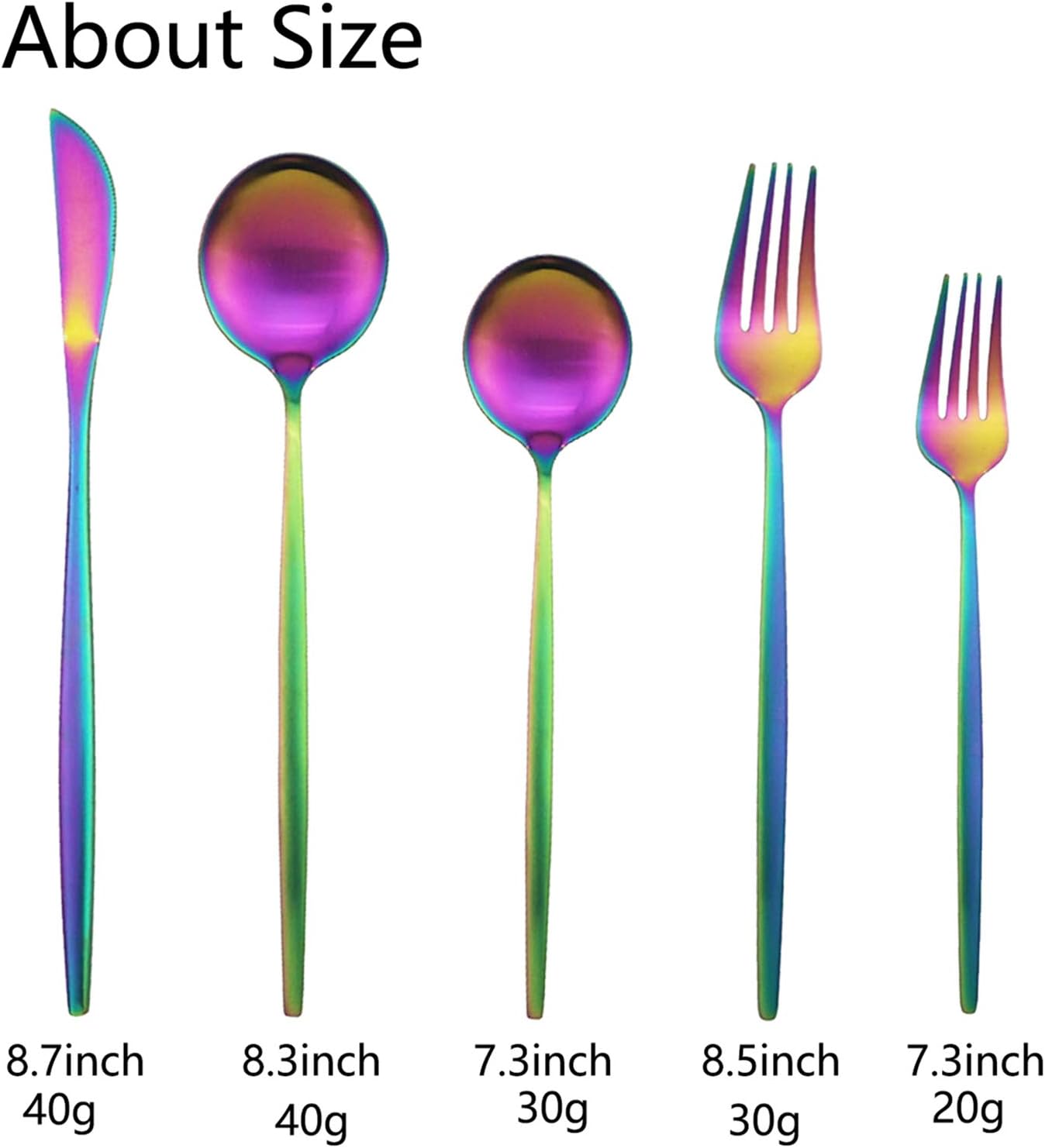 JASHII Flatware Silverware Set Stainless Steel Satin Finish Cutlery Set Service for 6, 30-Piece Spoons And Forks Kitchen Utensil Set, Dishwasher Safe (Matte Rainbow)