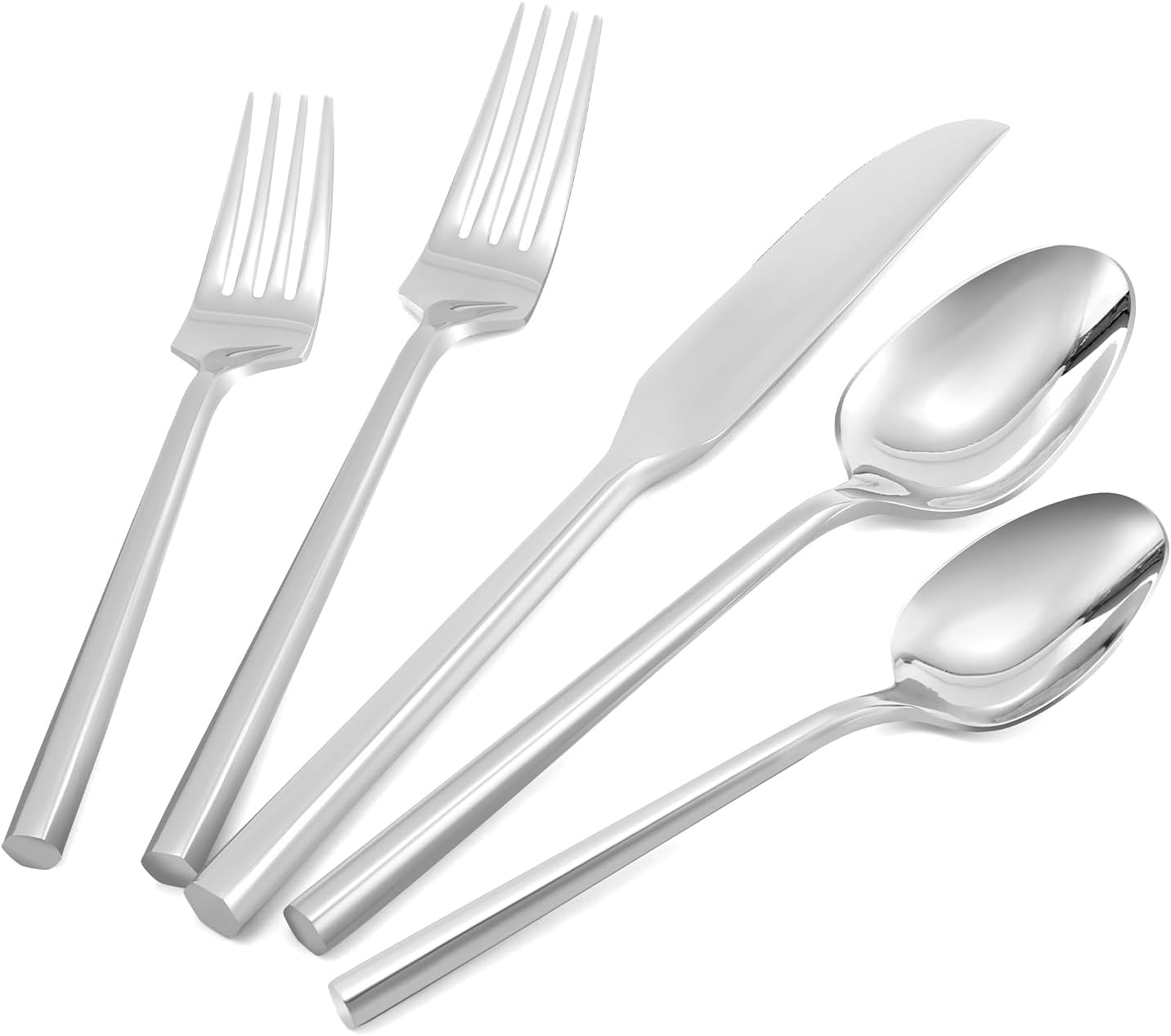 DEACORY Silverware Set Flatware Set Cutlery Set Stainless Steel Hexagon Handle Silver Mirror Finished 20 Pieces Service for 4