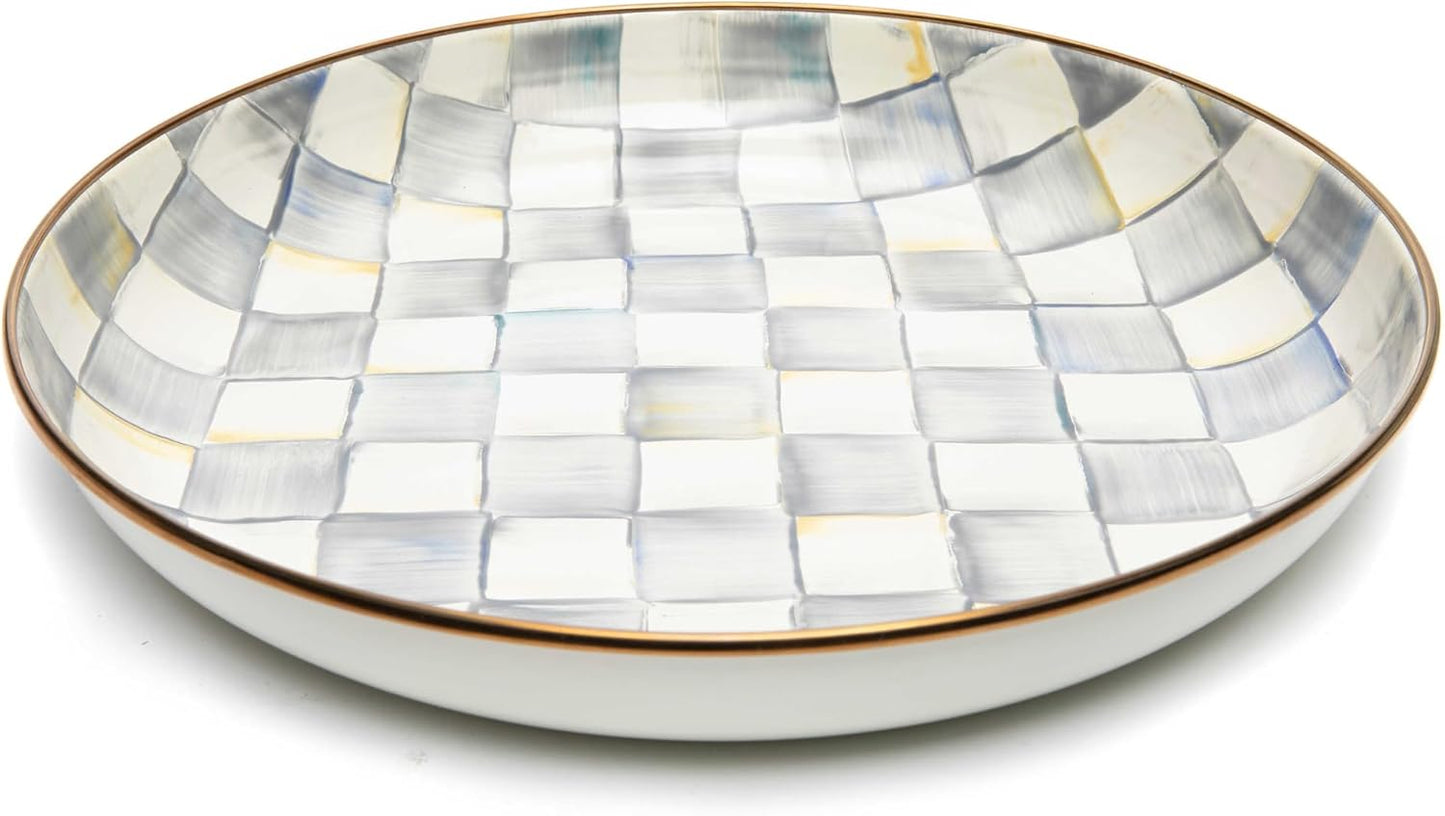 MACKENZIE-CHILDS Enamel Abundant Bowl, Decorative or Serving Bowl, 13-Cup Capacity, Gray-and-White Sterling Check