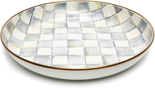 MACKENZIE-CHILDS Enamel Abundant Bowl, Decorative or Serving Bowl, 13-Cup Capacity, Gray-and-White Sterling Check