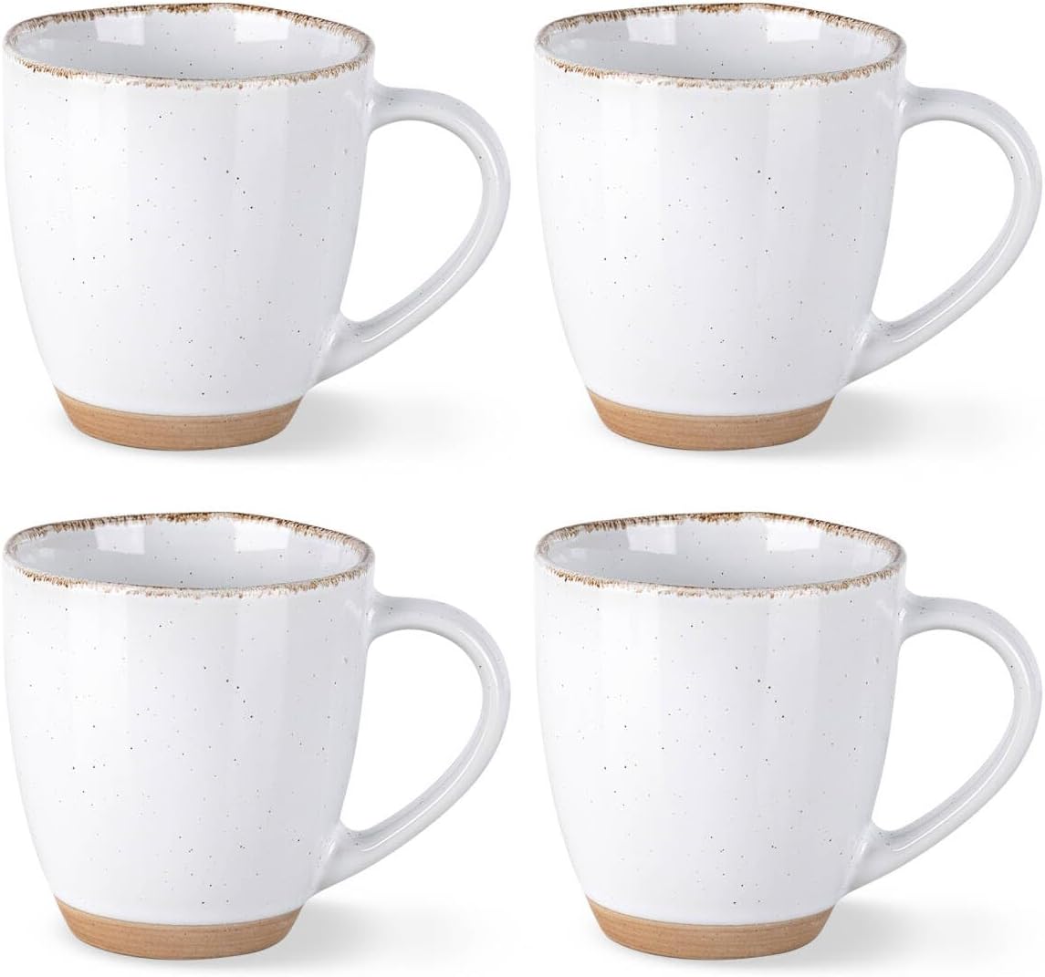 AmorArc 12oz Ceramic Coffee Mugs set of 4, Stylish Coffee Mugs with Rustic Terracotta Underside for Latte/Cappuccino/Milk/Cocoa, Dishwasher&Microwave Safe, White