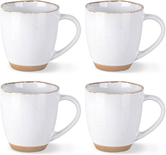 AmorArc 12oz Ceramic Coffee Mugs set of 4, Stylish Coffee Mugs with Rustic Terracotta Underside for Latte/Cappuccino/Milk/Cocoa, Dishwasher&Microwave Safe, White
