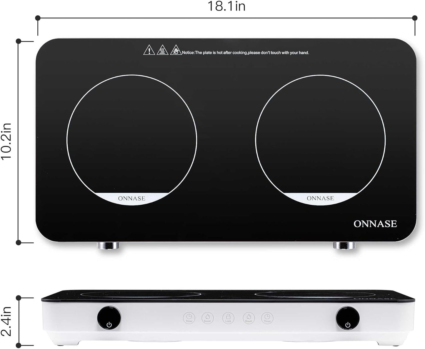 Induction Cooktop,1800W Induction Cooktop 2 Burner, Electric Countertop Cooker with 8 Temp & Power Levels, Kids Lock & Timer, Independent Controls, Low Noise