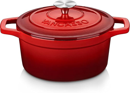 vancasso Enameled Cast Iron Dutch Oven with Lid, 3.5 QT Small Round Enamel Dutch Oven Pot for Bread Baking, Non Stick Enamel Coating, Red