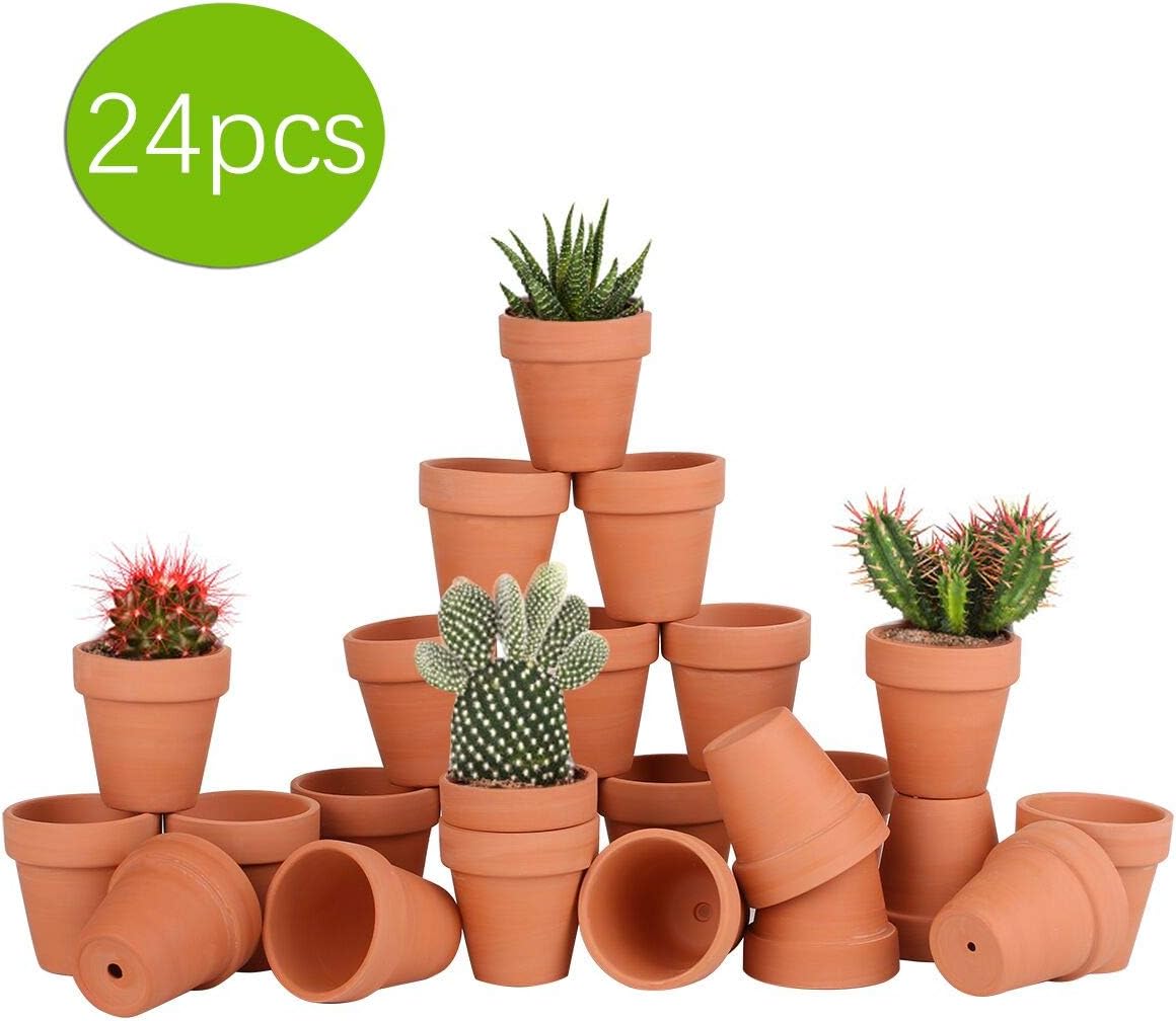 24pcs Small Mini Clay Pots, 2.5'' Terracotta Pot Clay Ceramic Pottery Planter, Cactus Flower Terra Cotta Pots, Succulents Nursery Pots, with Drainage Hole, for Indoor/Outdoor