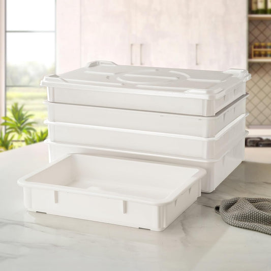 4 Packs Large Pizza Dough Proofing Box with Lids | 22.8" D x 15.5" W x 6.1" H Bread Proofing Box | Sourdough Food Storage Containers for Bakeries | Pizza Dough Proofing Container