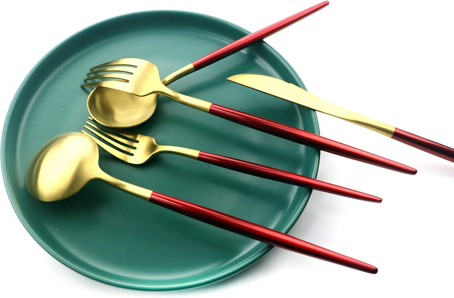 Gugrida 20 Pieces Matte Gold Red Handle 18/10 Stainless Steel Silverware, Flatware Titanium Black Cutlery, Utensils for Home Restaurant Service for 4, Dishwasher Safe (Red Gold)