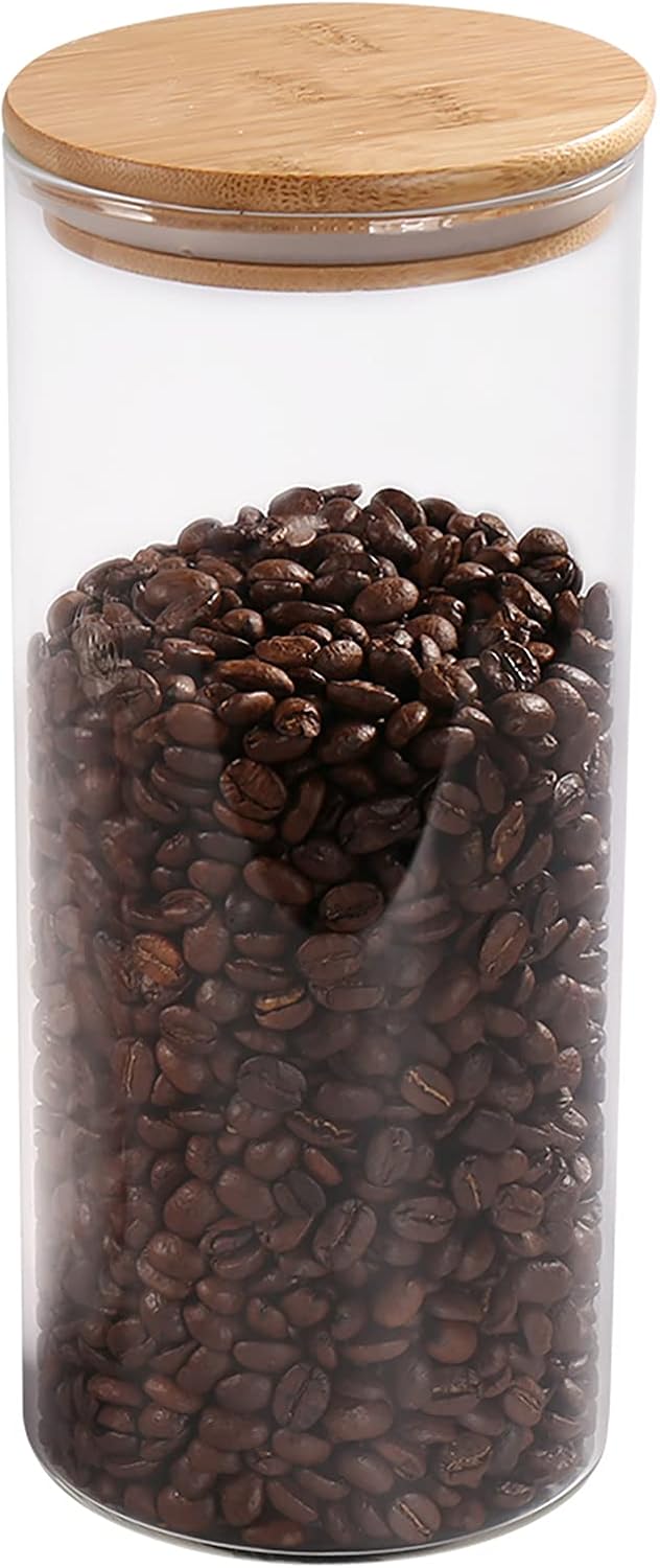 Glass Coffee Bean Container, 52.36 FL OZ (1550 ML), [Thickened Version] 77L Glass Food Storage Jar with Airtight Seal Bamboo Lid - Clear Food Storage Canister for Serving Tea, Coffee, Spice and More