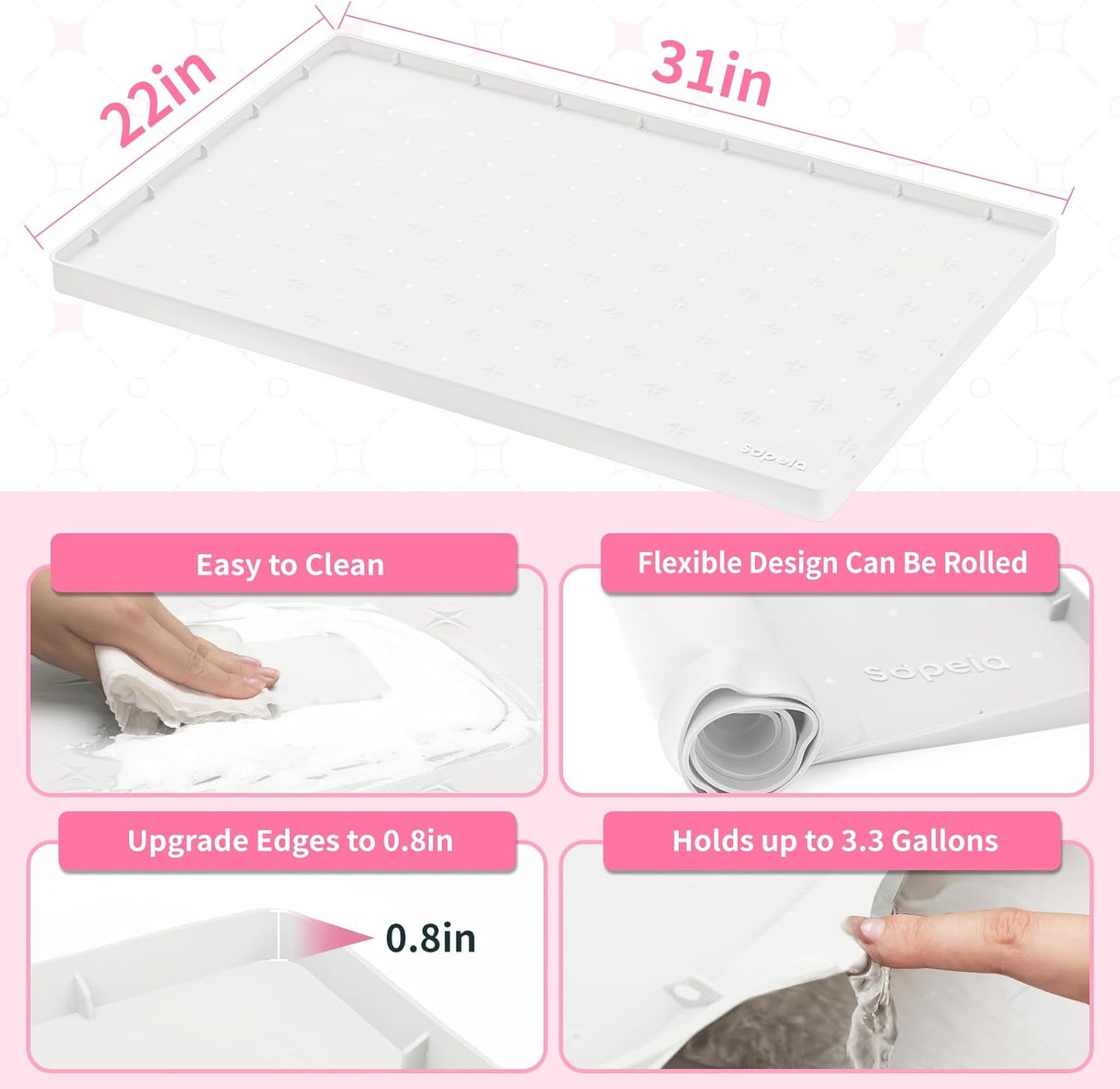 Sdpeia Under Sink Mat for [31" x 22"] Cabinet, Upgraded Silicone Waterproof Mat Kitchen Cabinet Liner Cabinet Protector Kitchen Organizers and Storage
